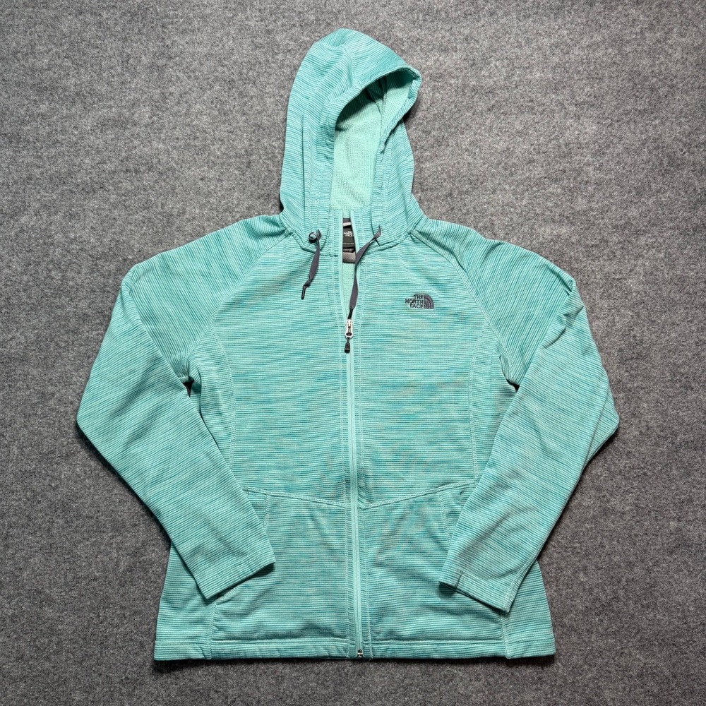 The North Face Full Zip Hoodie Large Teal Stripe Waffle Knit Performance Jacket